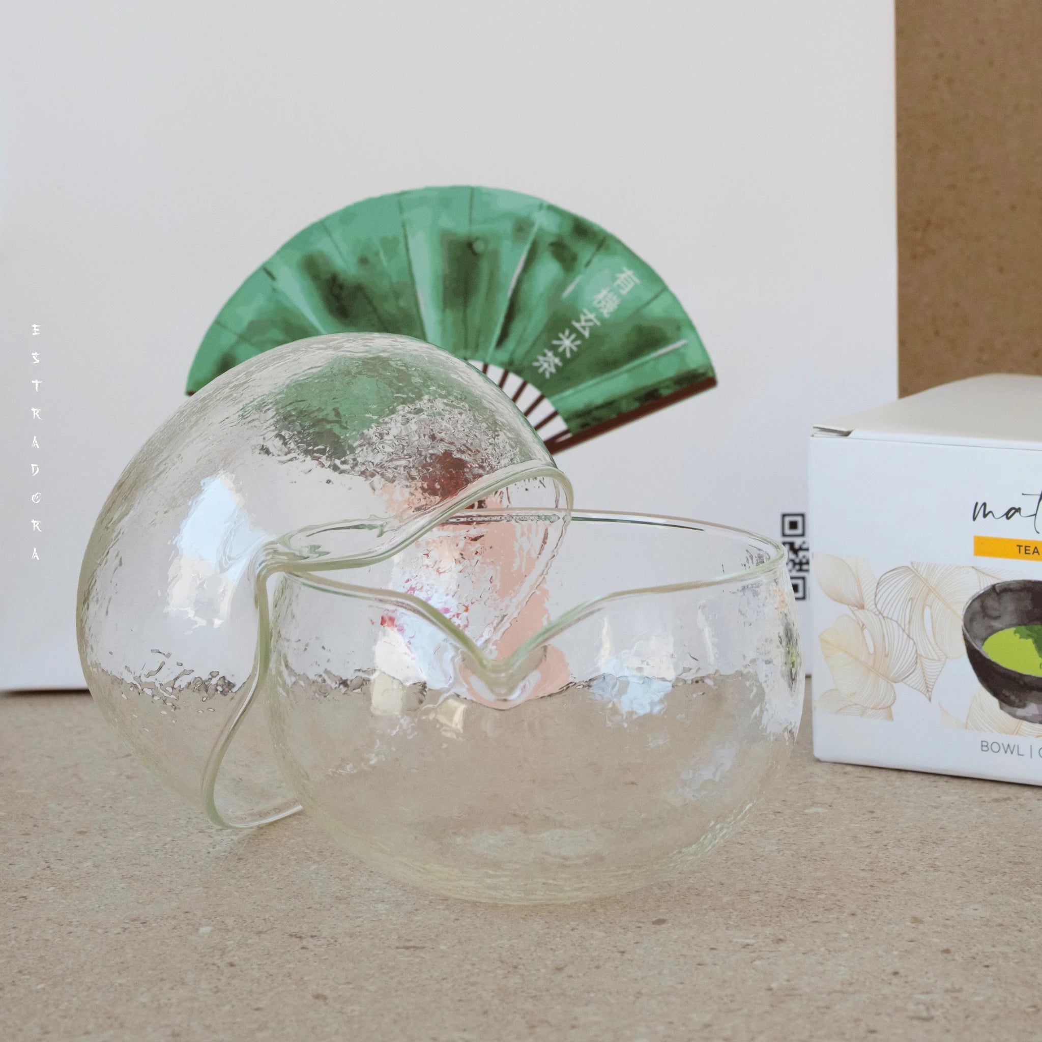 Estradora glass matcha bowl for traditional tea preparation