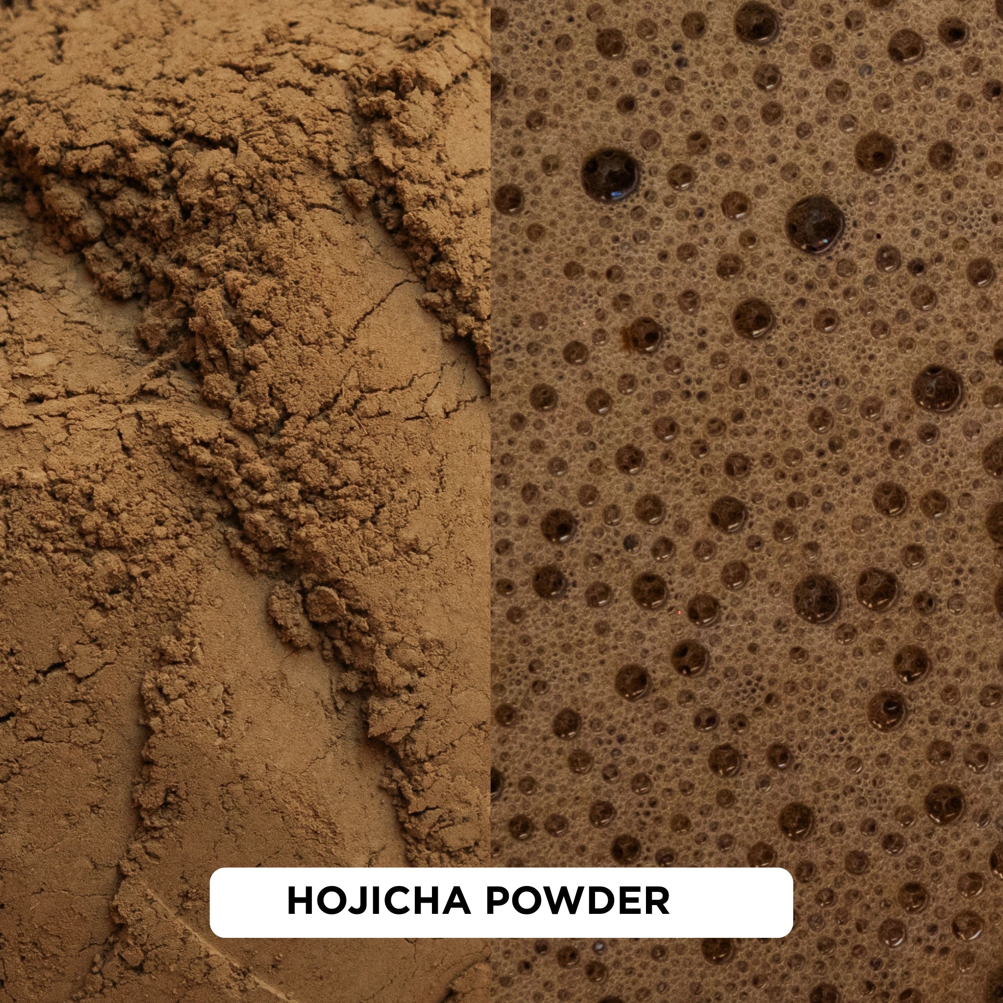 hojicha powdered japanese tea - powder and brewed