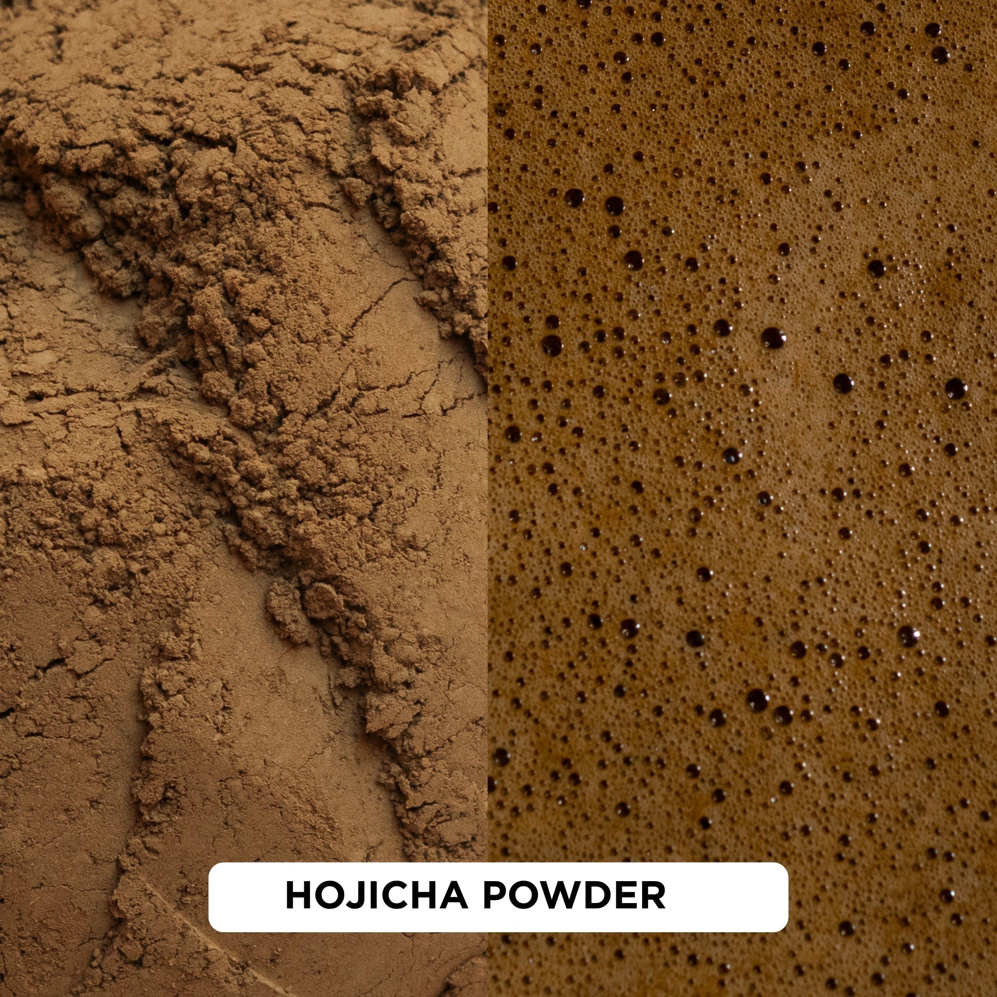 hojicha powdered japanese tea - powder and brewed
