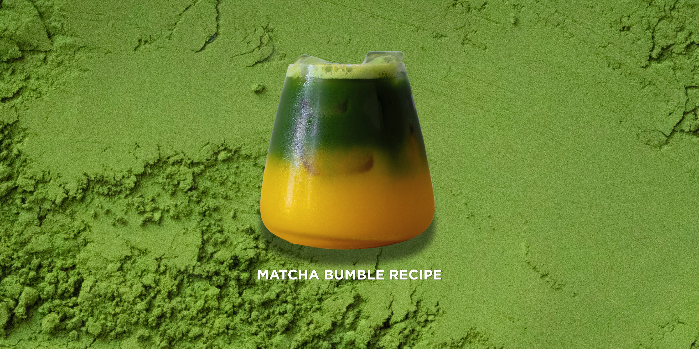 Matcha Bumble is a layered iced drink — a matcha shot poured slowly over ice and fresh orange juice, built to stay in two distinct colours until the first stir.