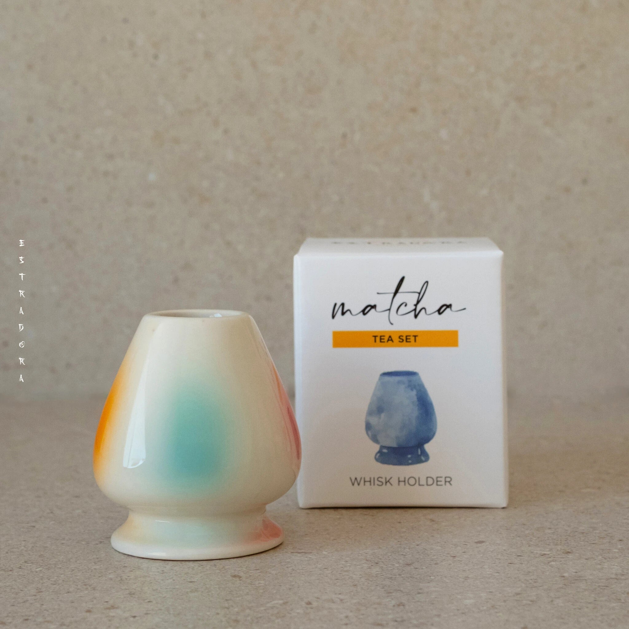 Ceramic matcha whisk holder with packaging – Estradora tea set accessory