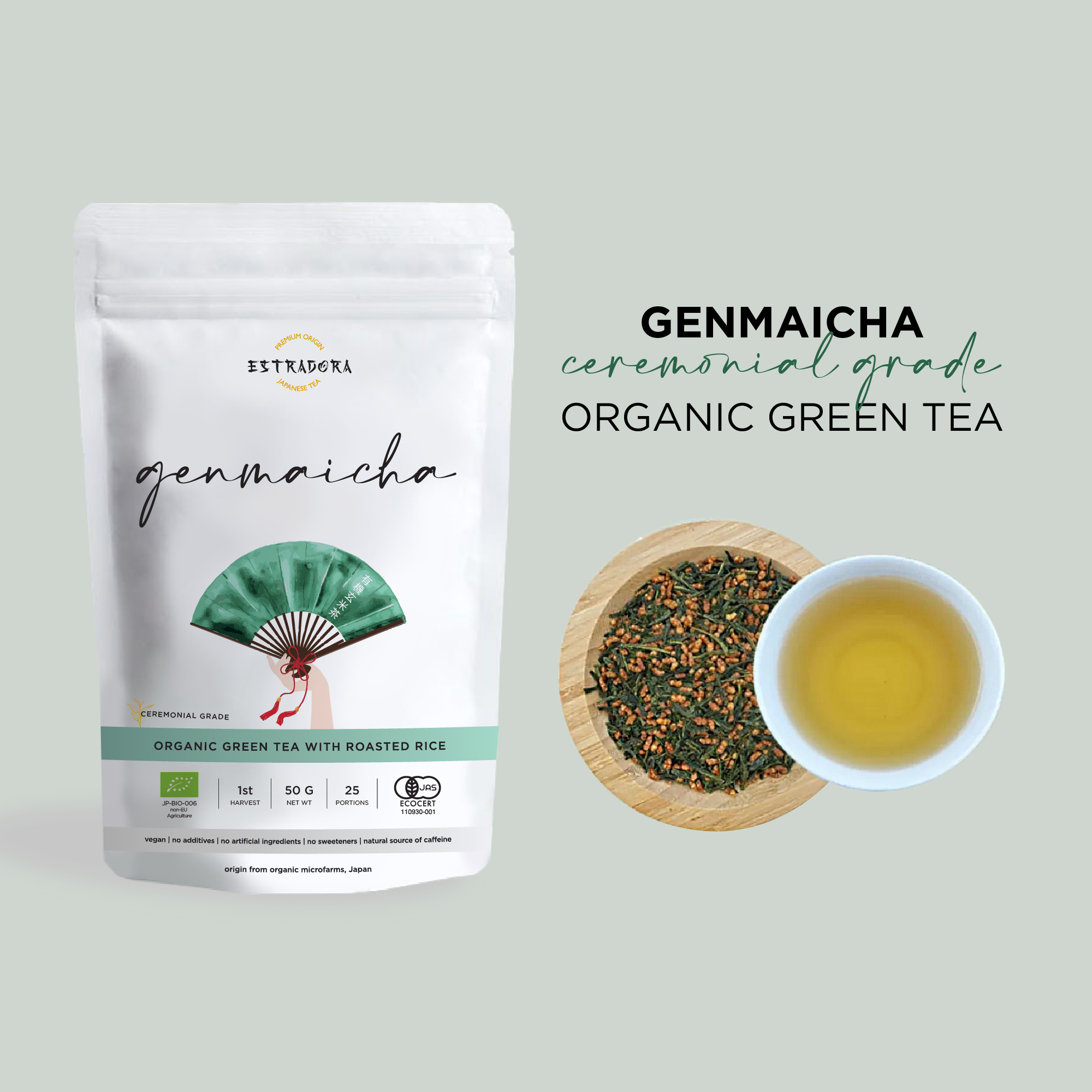 Japanese Genmaicha Green Tea ceremonial grade — green tea with roasted rice Estradora