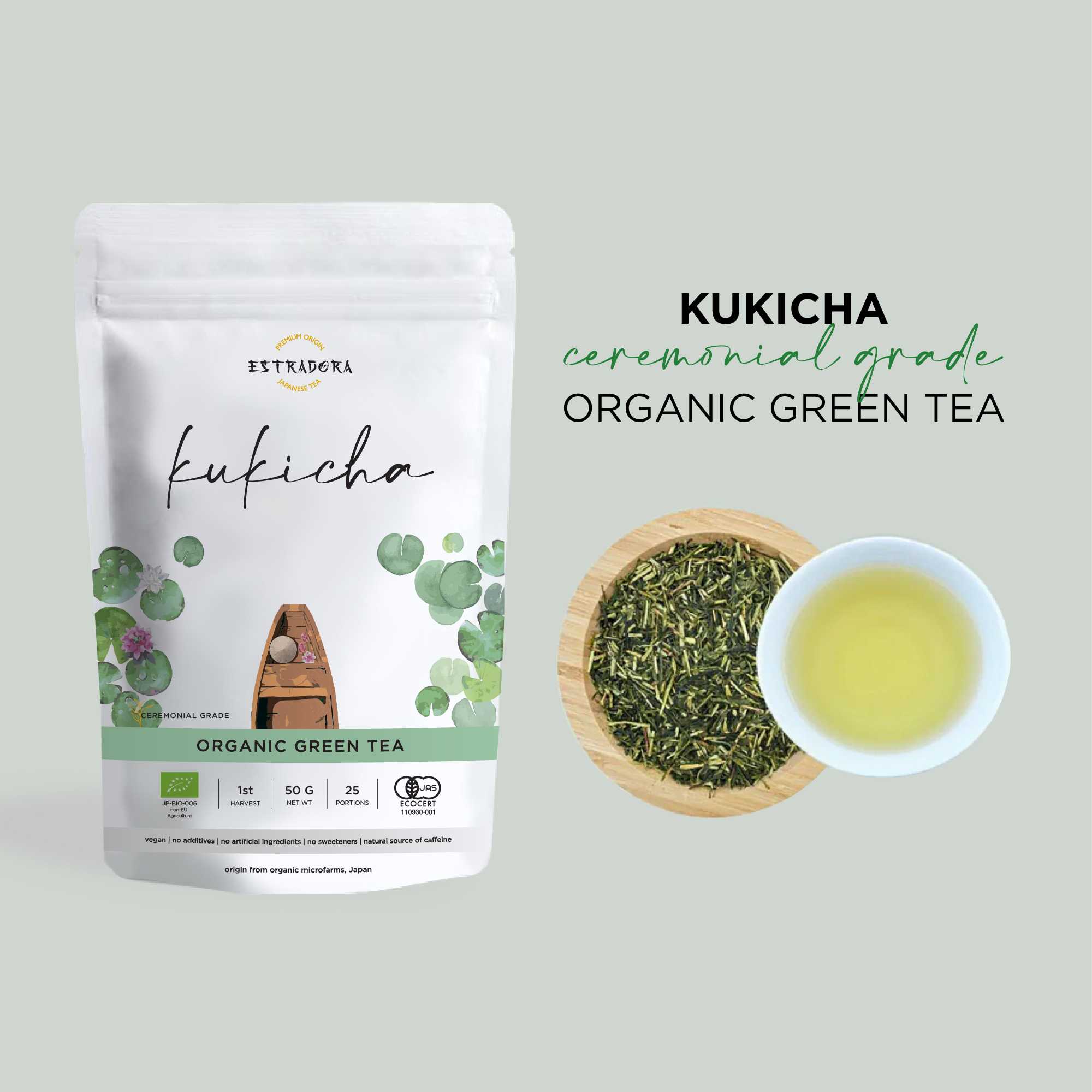 Japanese Kukicha Green Tea ceremonial grade — green tea package - Estradora