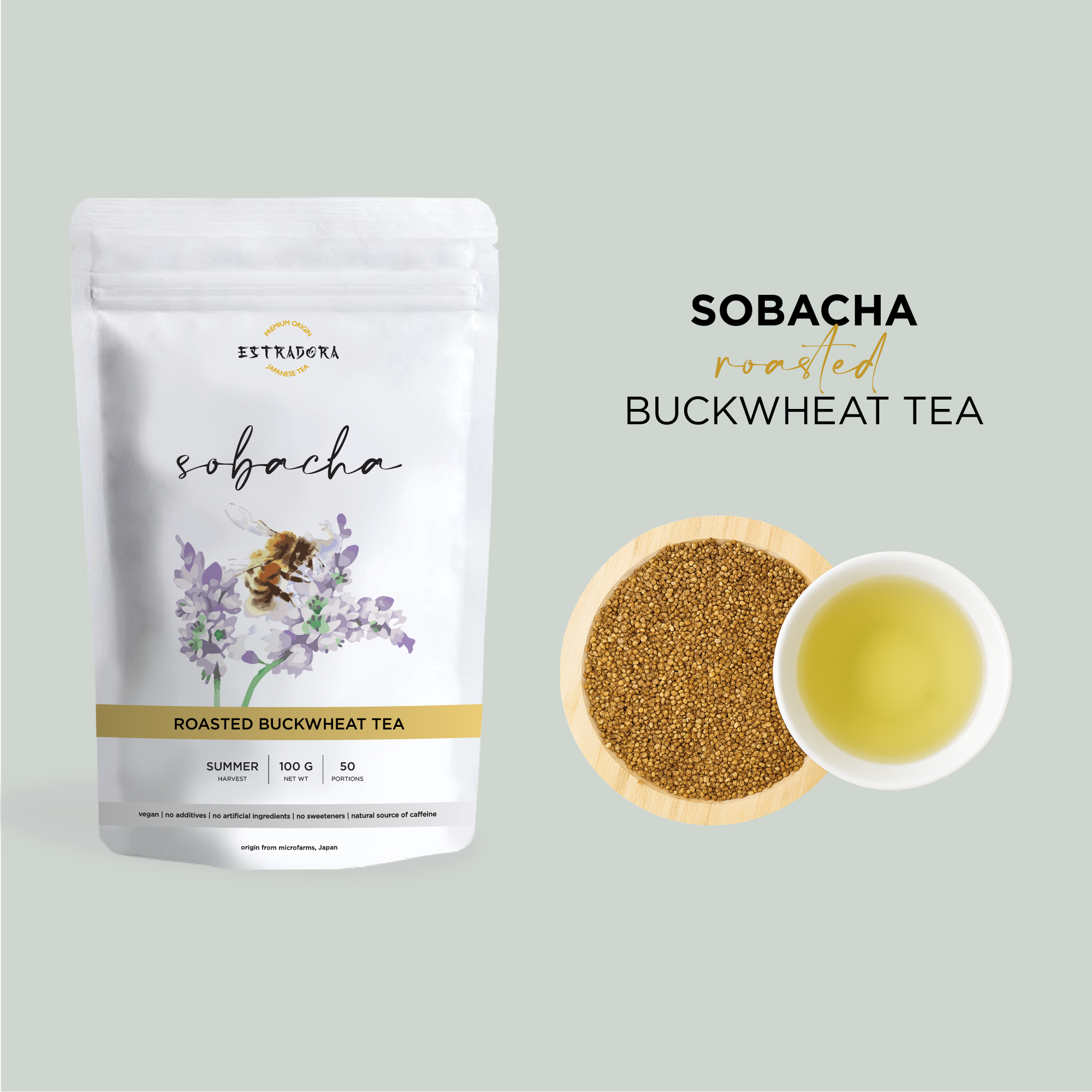 Sobacha Japanese herbal tea made from roasted tartary buckwheat kernels. Dattan Soba